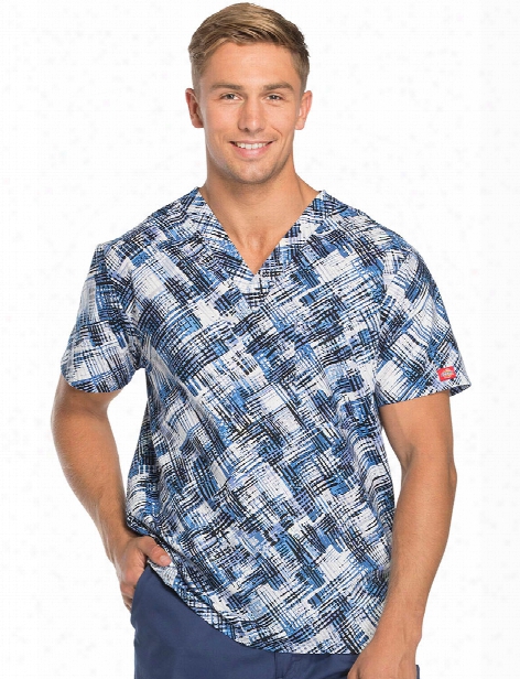 Dickies Eds Breaking Plaid Royal Unisex Scrub Top - Print - Unisex - Unisex