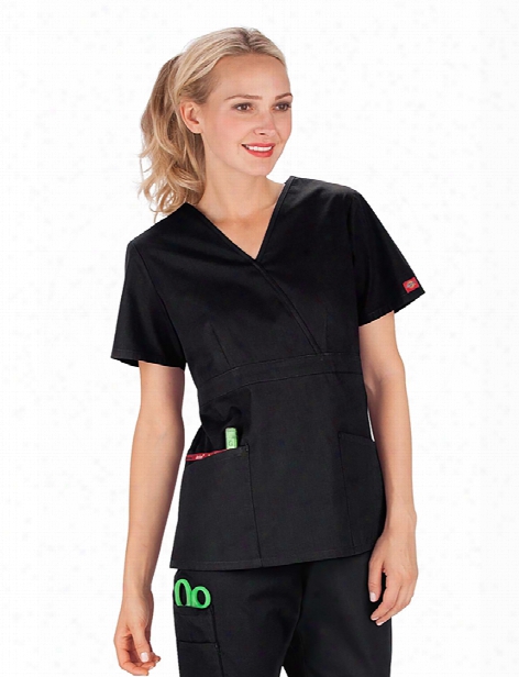 Dickies Eds Signature Mock Wrap Scrub Top - Black - Female - Women's Scrubs