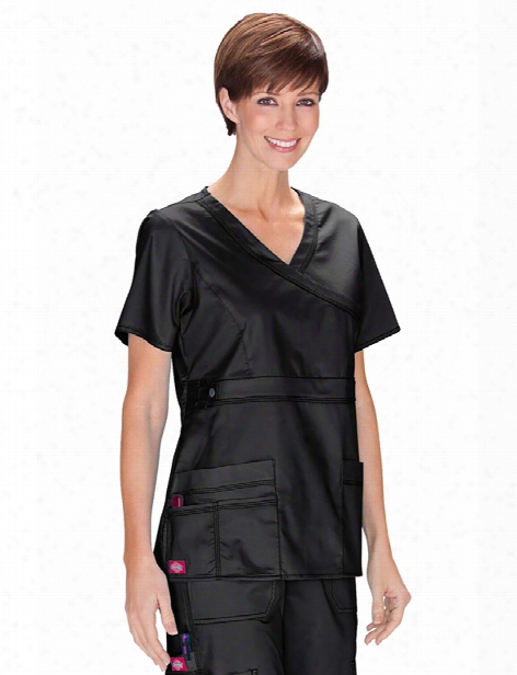 Dickies Gen Flex Mock Wrap Scrub Top - Black - Female - Women's Scrubs