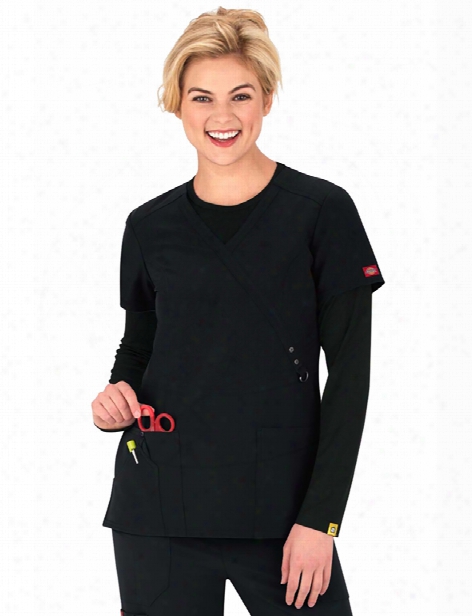 Dickies Xtreme Stretch Mock Wrap Scrub Top - Black - Female - Women's Scrubs