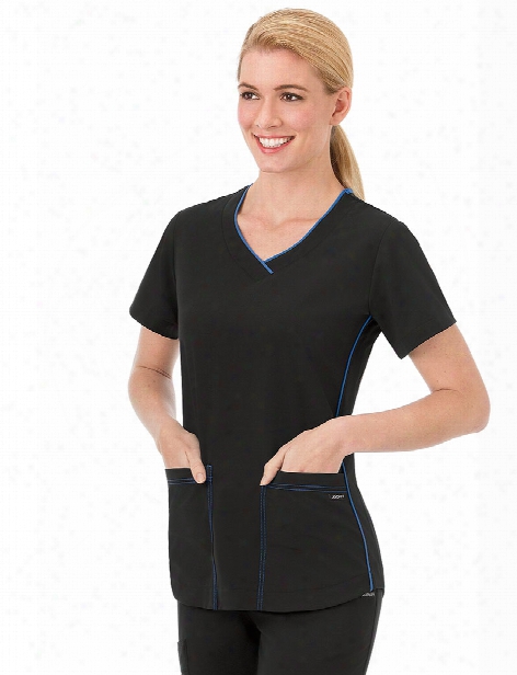 Jockey Classic Sporty V-neck Scrub Top - Black - Female - Women's Scrubs