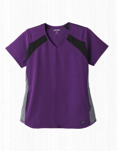 Jockey Modern Ladies Mesh Trimmed Contrast Scrub Top - Eggplant-black-pewter - Female - Women's Scrubs