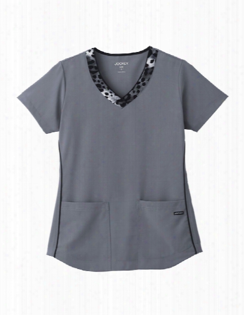 Jockey Wildcat Print Trim Scrub Top - Wildcat Grey - Female - Women's Scrubs