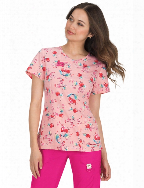 Koi Cherry Pie Serena Scrub Top - Print - Female - Women's Scrubs