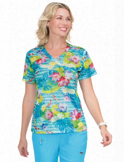 Koi Lite Koi Pond Scrub Top - Print - Female - Women's Scrubs