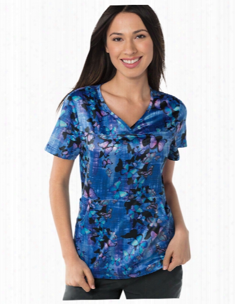 Koi Mariposa Iridescent Butterflies Alice Scrub Top - Print - Female - Women's Scrubs