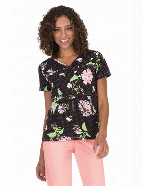 Koi Mariposa Rainbow Floral Alice Scrub Top - Print - Female - Women's Scrubs