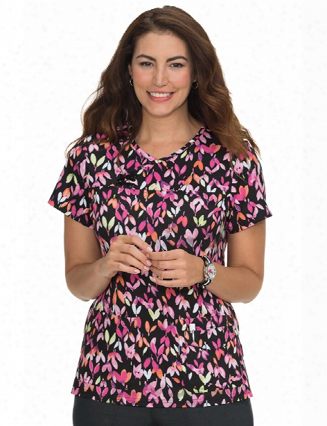 Koi Stretch Colorful Buds Serena Scrub Top - Print - Female - Women's Scrubs