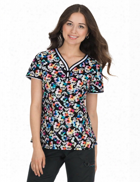 Koi Stretch Kayla Covered In Flowers Scrub Top - Print - Female - Women's Scrubs