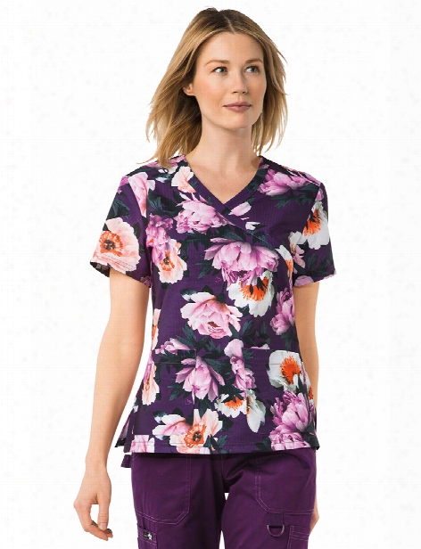 Koi Stretch Kristen Flower Boa Scrub Top - Print - Female - Women's Scrubs