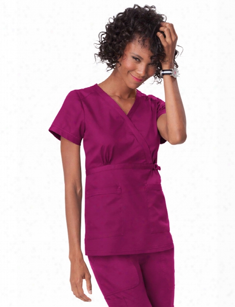 Koi Stretch Luna Mock Wrap Scrub Top - Raspberry - Female - Women's Scrubs