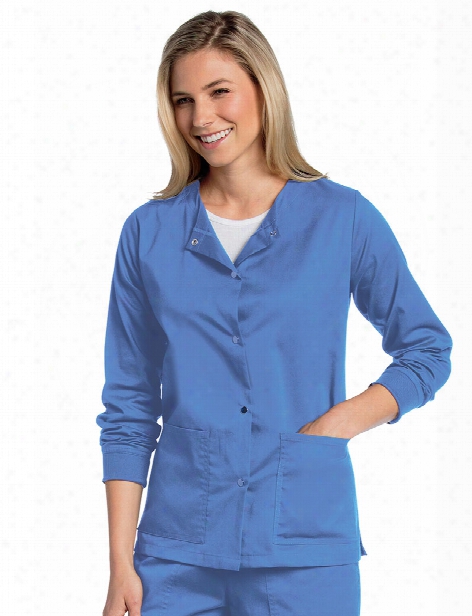 Landau All Day Snap Front Warm-up Jacket - Ceil - Female - Women's Scrubs