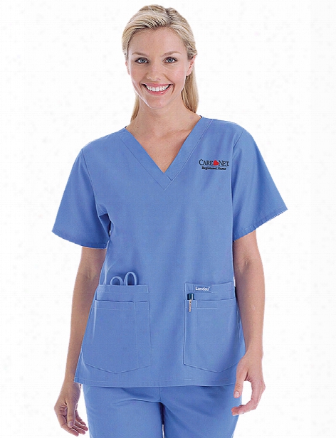 Landau Four Pocket V-neck Scrub Top - Ceil Blue - Female - Women's Scrubs