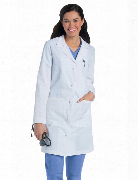 Landau Knot Button Lab Coat - White - Female - Women's Scrubs