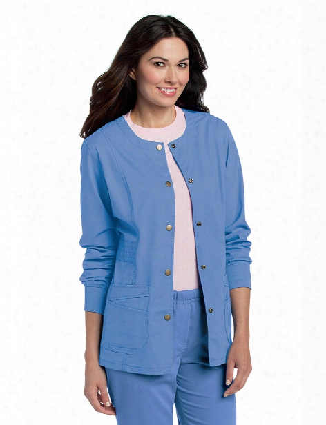 Landau Pre-washed Snap Front Scrub Jacket - Ceil Blue - Female - Women's Scrubs