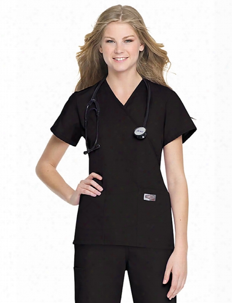 Landau Scrubzone Faux Wrap Scrub Tunic - Black - Female - Women's Scrubs