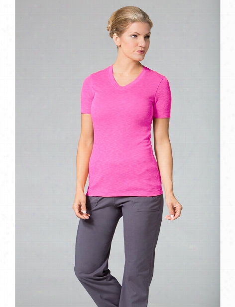 Maevn Ladies Curved V-neck Modal Knit Tee - Passion Pink - Female - Women's Scrubs