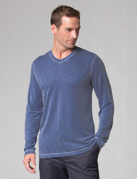 Maevn Mens Curved V-neck Modal Knit Long Sleeve Tee - Navy - Male - Men's Scrubs