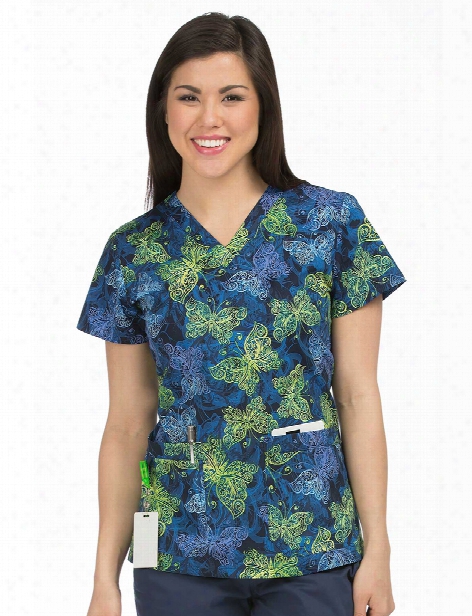 Med Couture Mc Butterfly Swirls Niki Scrub Top - Print - Unisex - Permission To Leave Port
