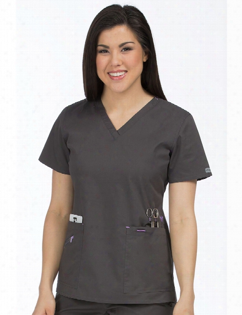 Med Couture Mobility Scrub Top - Charcoal-signature Purple - Female - Women's Scrubs