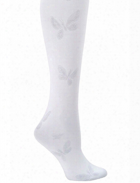 Nurse Mates Butterfly Compression Trouser Socks - White - Female - Women's Scrubs