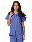 Adar Universal Double Pocket Snap Front Scrub Top - Ceil Blue - female - Women's Scrubs