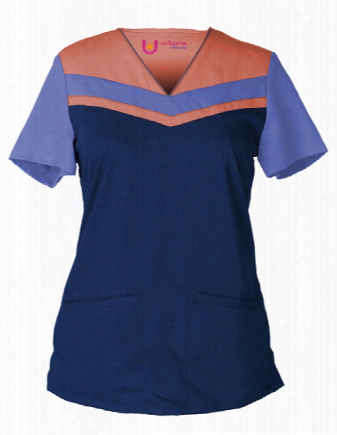 Urbane Ultimate Chevron Colorblock V-neck Scrub Top - Navy-ceil-creamsicle - Female - Women's Scrubs