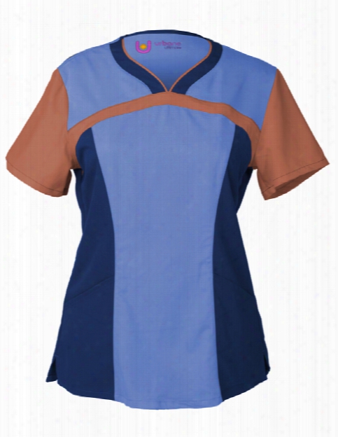 Urbane Ultimate Sweetheart Neck Colorblock Scrub Top - Navy-ceil-creamsicle - Female - Women's Scrubs