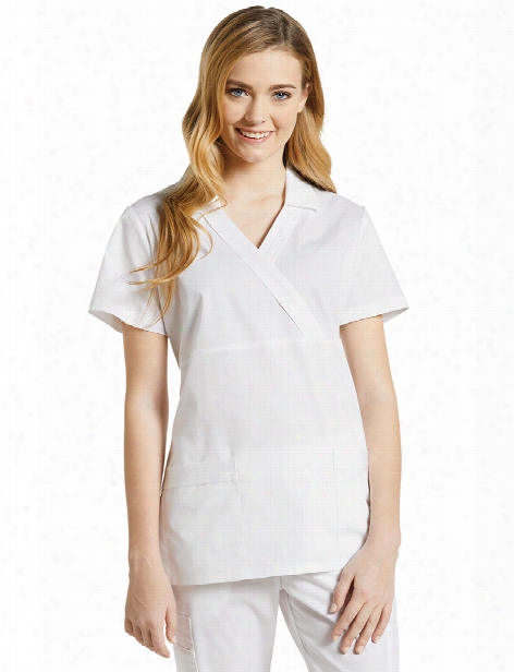 White Cross Allure Mock Wrap Scrub Top - White - Female - Women's Scrubs