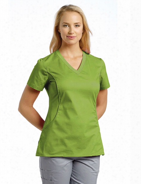 White Cross Allure Slim Fit V-neck Knit Sides Solid Scrub Top - Green Apple - Female - Women's Scrubs