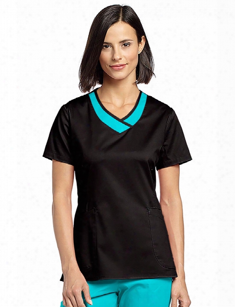 White Cross Allure Two Color V-neck Scrub Top - Black-blue Curacao - Female - Women's Scrubs