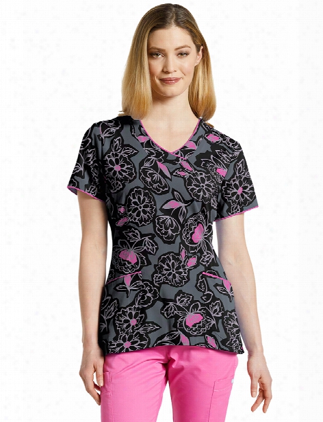 White Cross Botanic Decor Scrub Top - Print - Female  - Women's Scrubs