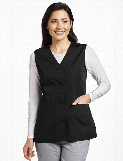 White Cross Button Front Vest - Black - Female - Women's Scrubs