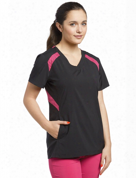 White Cross Fit Contrast Mesh Scrub Top - Black-fuchsia - Female - Women's Scrubs