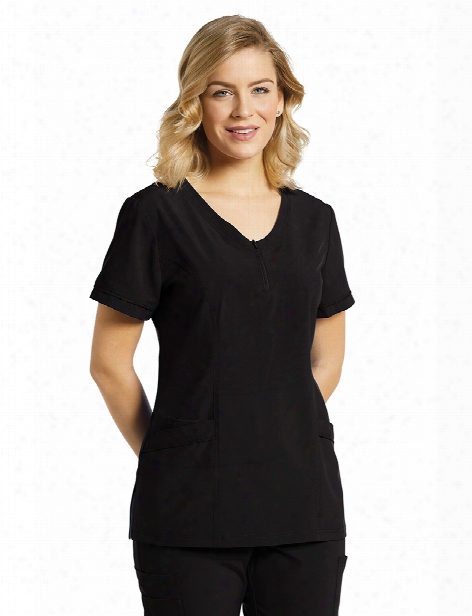 White Cross Fit Zip Front Scrub Top - Black - Female - Womeen's Scrubs