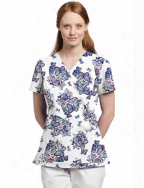 White Cross Flutter Beat Scrub Top - Print - Female - Women's Scrubs