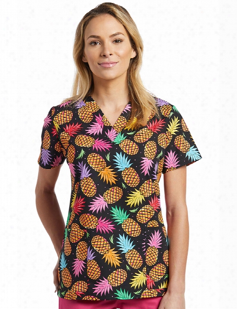 White Cross Pineapple Scrub Top - Print - Female - Women's Scrubs