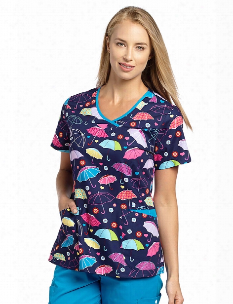 White Cross Pretty Parapluie Scrub Top - Print - Female - Women's Scrubs