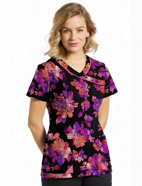 White Cross Sunset Bloom Scrub Top - Print - Female - Women's Scrubs