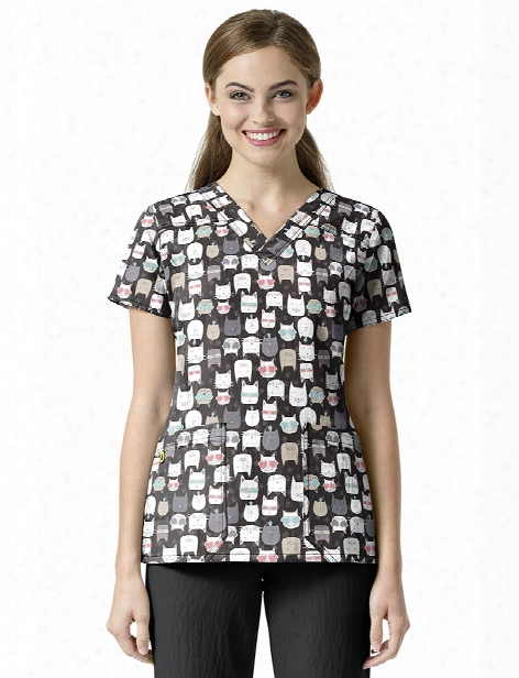 Wonderwink 4-stretch Feline Friendly Scrub Top - Print - Female - Women's Scrubs