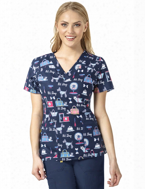 Wonderwink 4s Sporty V-neck Top - Print - Female - Women's Scrubs