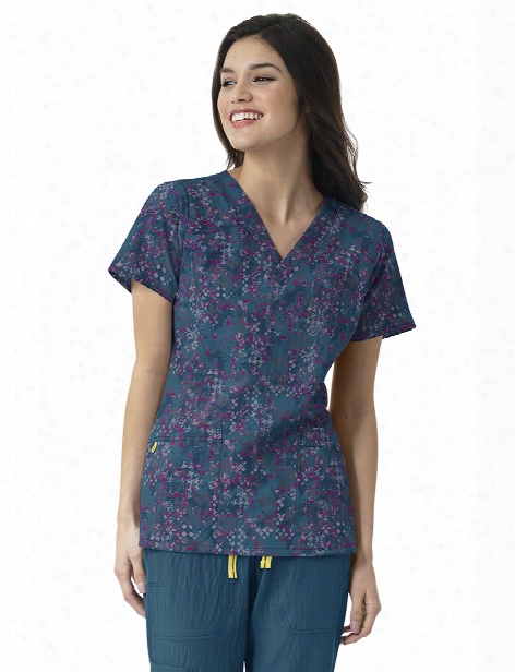 Wonderwink Four-stretch Beautiful Chaos Scrub Top - Print - Female - Women's Scrubs