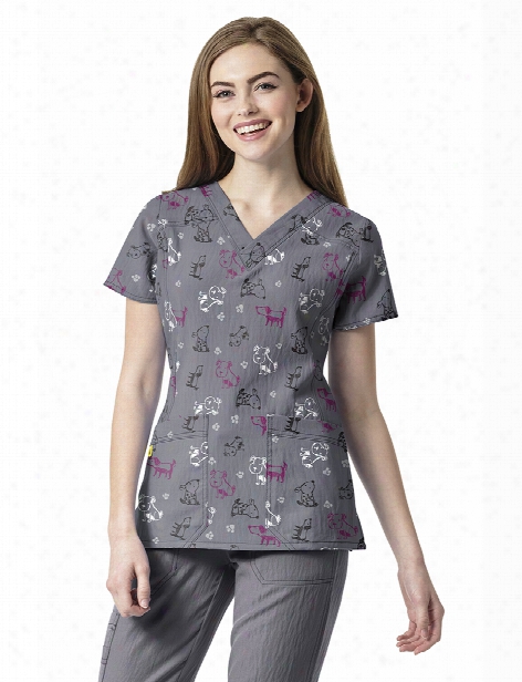 Wonderwink Four-stretch Fetch Scrub Top - Print - Female - Women's Scrubs