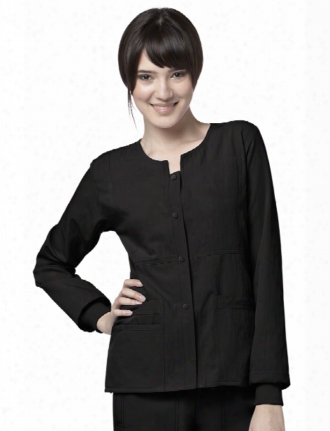 Wonderwink Four-stretch Sporty Button Front Jacket - Black - Female - Women's Scrubs