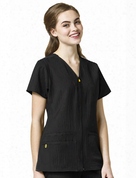 Wonderwink Four-stretch Sporty Zip Front Scrub Top - Black - Female - Women's Scrubs