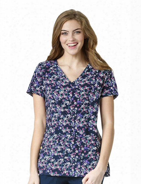 Wonderwink Four-stretch Wild Flowers Scrub Top - Print - Female - Women's Scrubs