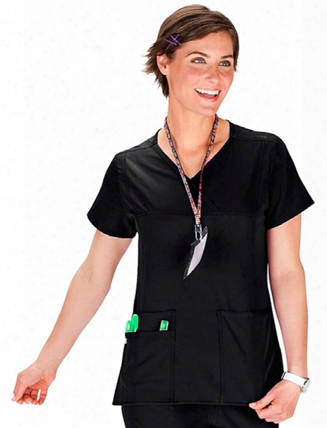 Wonderwink Four-stretch Y-neck Multi Pocket Scrub Top - Black - Female - Women's Scrubs