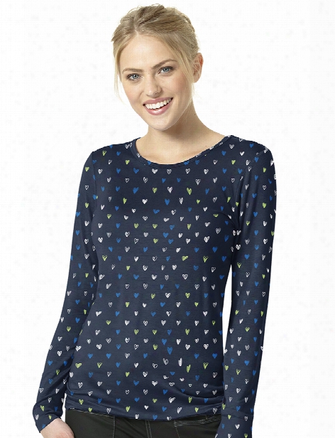 Wonderwink Let Love Navy Print Silky Tee - Print - Female - Women's Scrubs