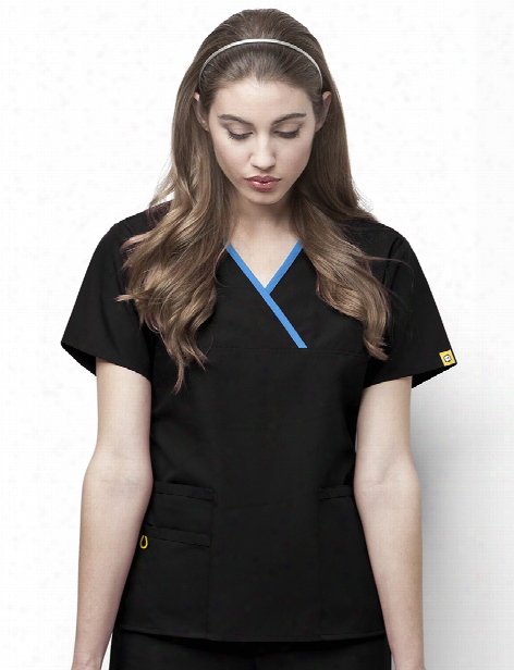 Wonderwink Origins Charlie Scrub Top - Black-malibu Blue - Female - Women's Scrubs