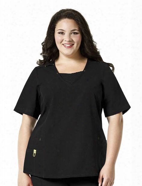 Wonderwink Plus Decorative V-neck Scrub Top - Black - Female - Women's Scrubs